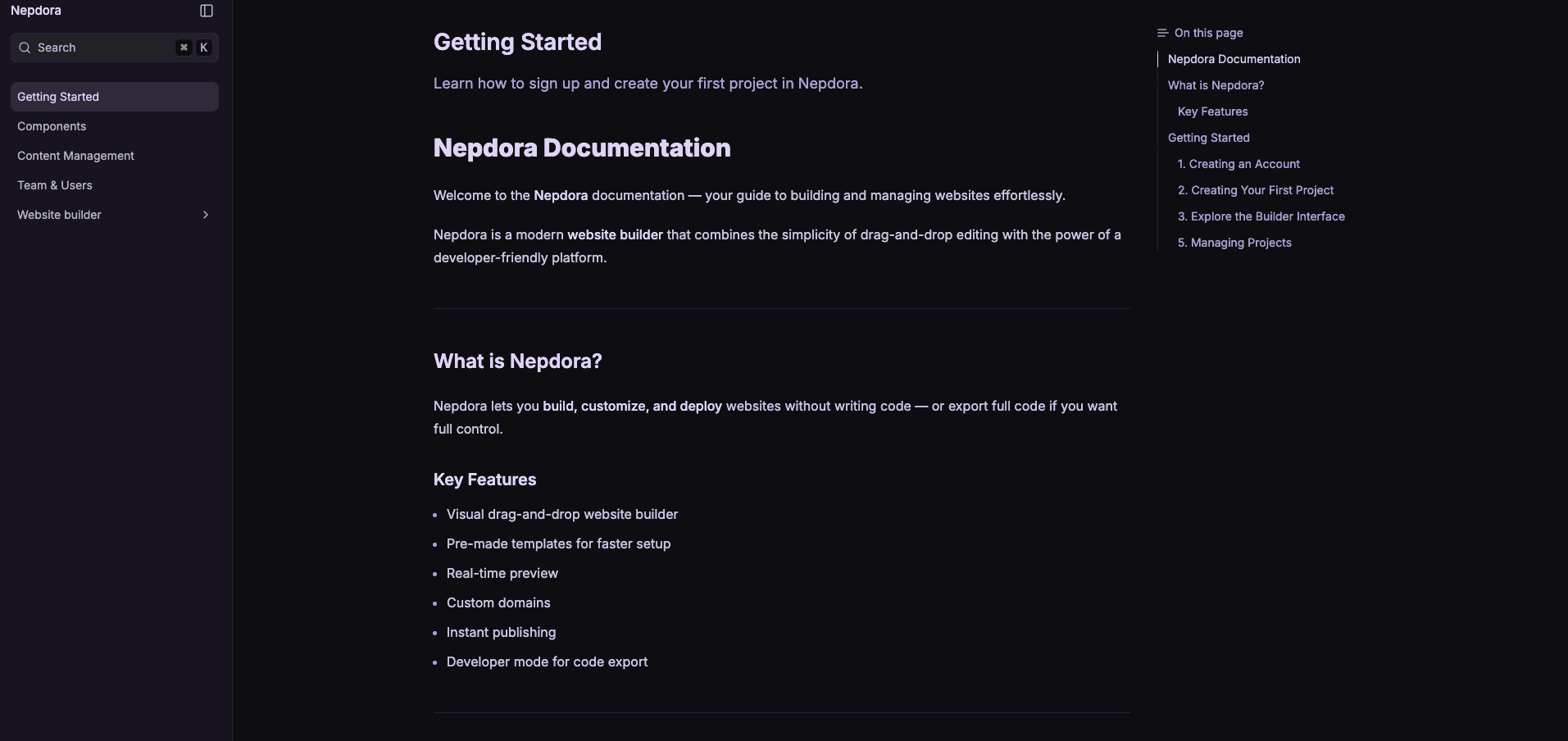 Documentation interface preview